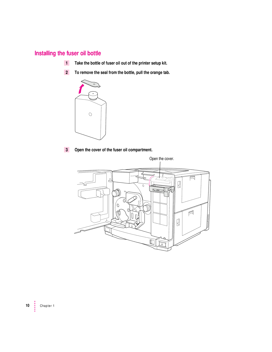 Apple 12/600PS manual Installing the fuser oil bottle 