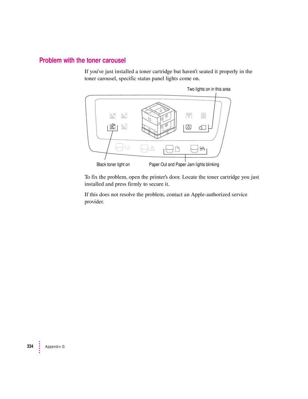 Apple 12/600PS manual Problem with the toner carousel 