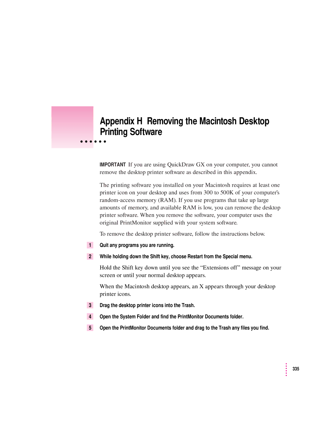 Apple 12/600PS manual Appendix H Removing the Macintosh Desktop Printing Software 