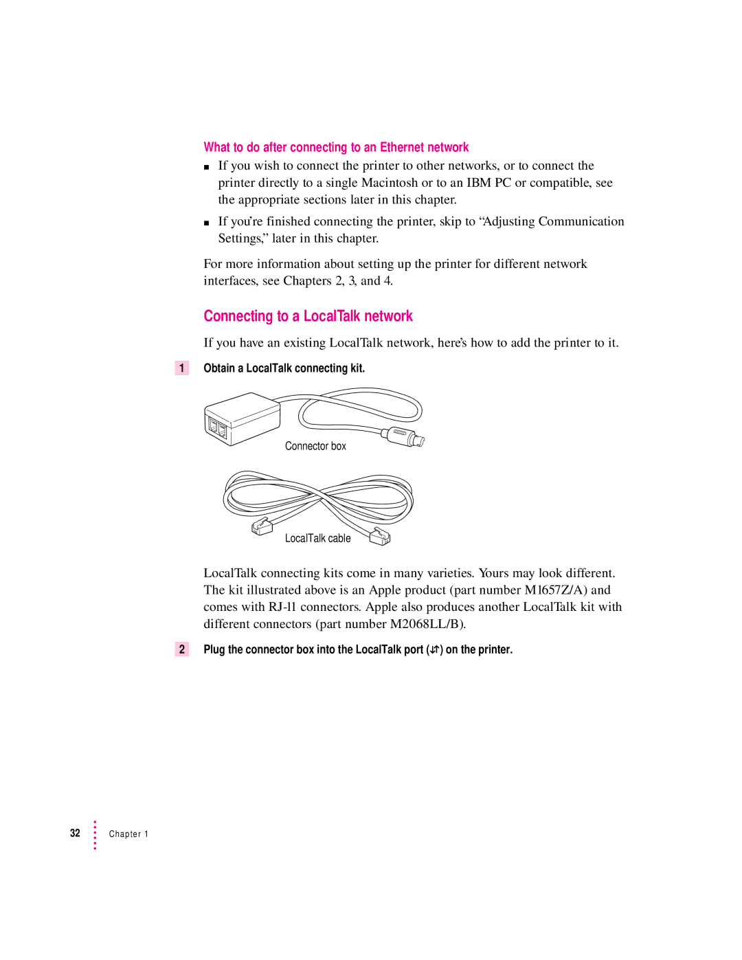 Apple 12/600PS manual Connecting to a LocalTalk network, What to do after connecting to an Ethernet network 