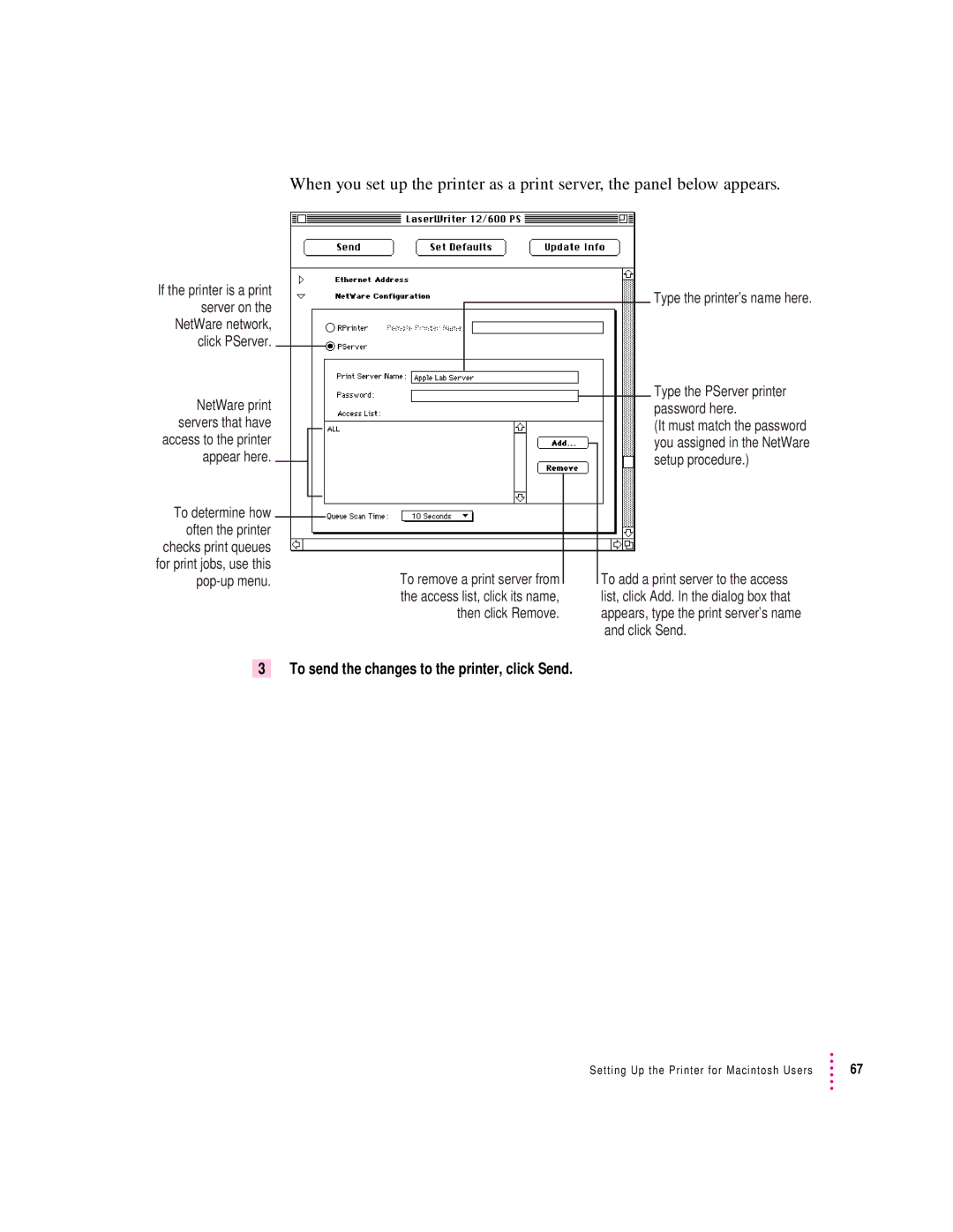 Apple 12/600PS manual To send the changes to the printer, click Send 