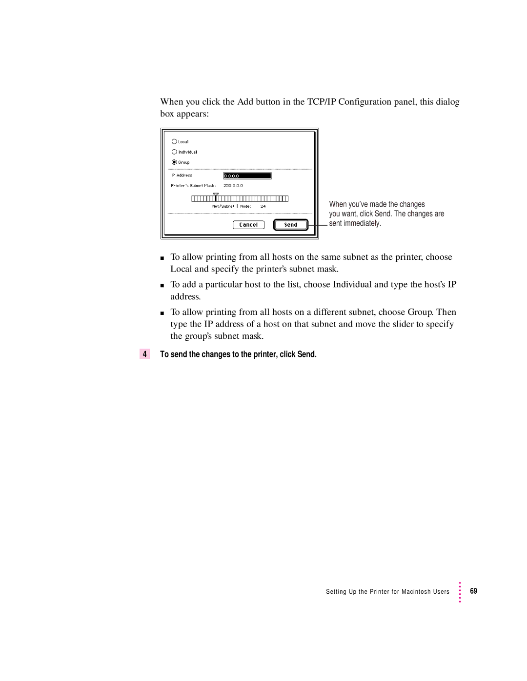 Apple 12/600PS manual To send the changes to the printer, click Send 