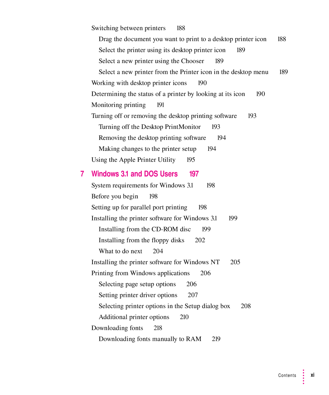 Apple 12/640PS manual 197, Switching between printers, Using the Apple Printer Utility 195, Windows 3.1 and DOS Users 