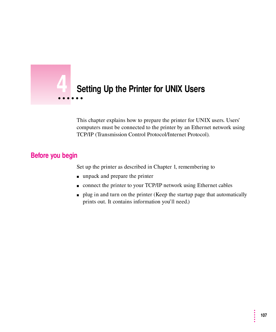 Apple 12/640PS manual Setting Up the Printer for Unix Users, Before you begin 