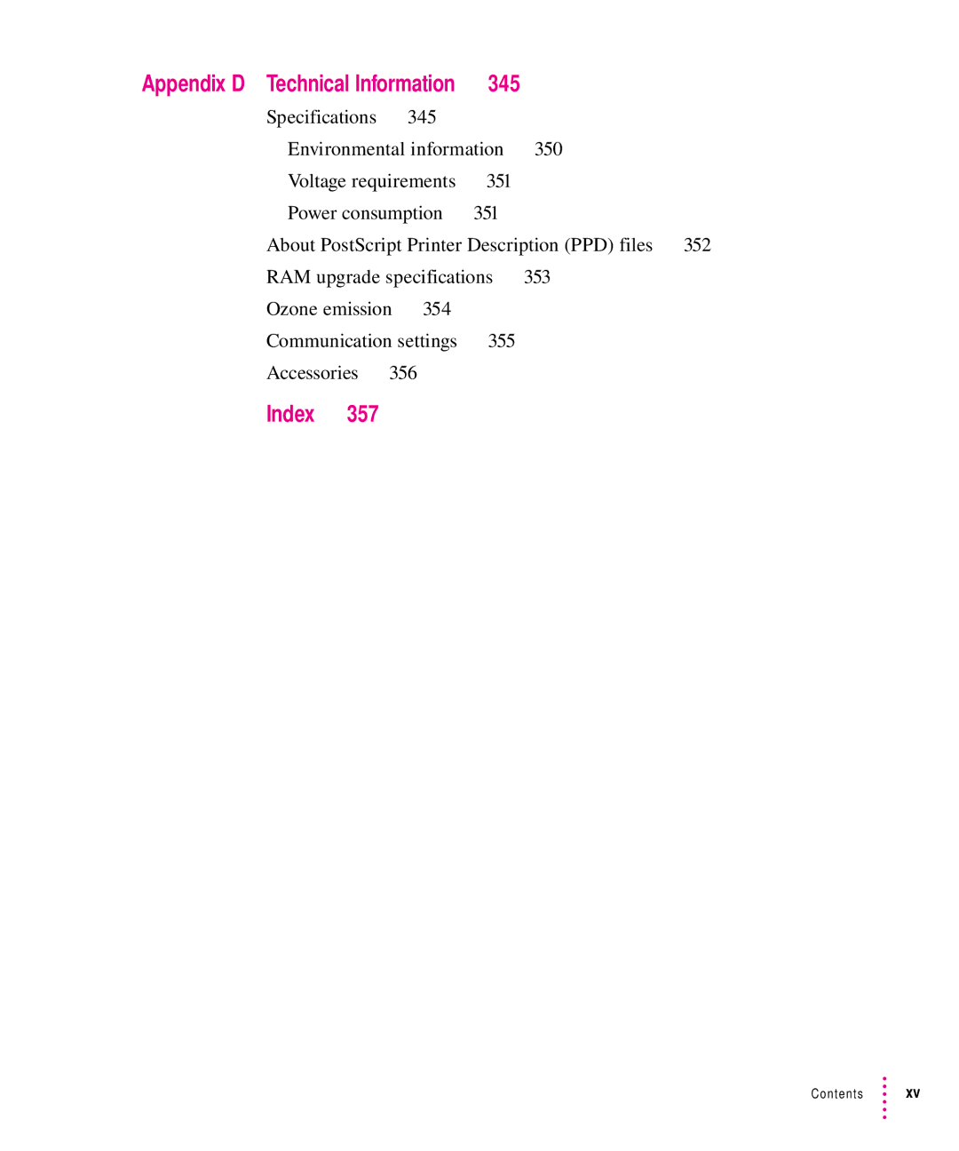 Apple 12/640PS manual Index 357, Appendix D Technical Information 345 