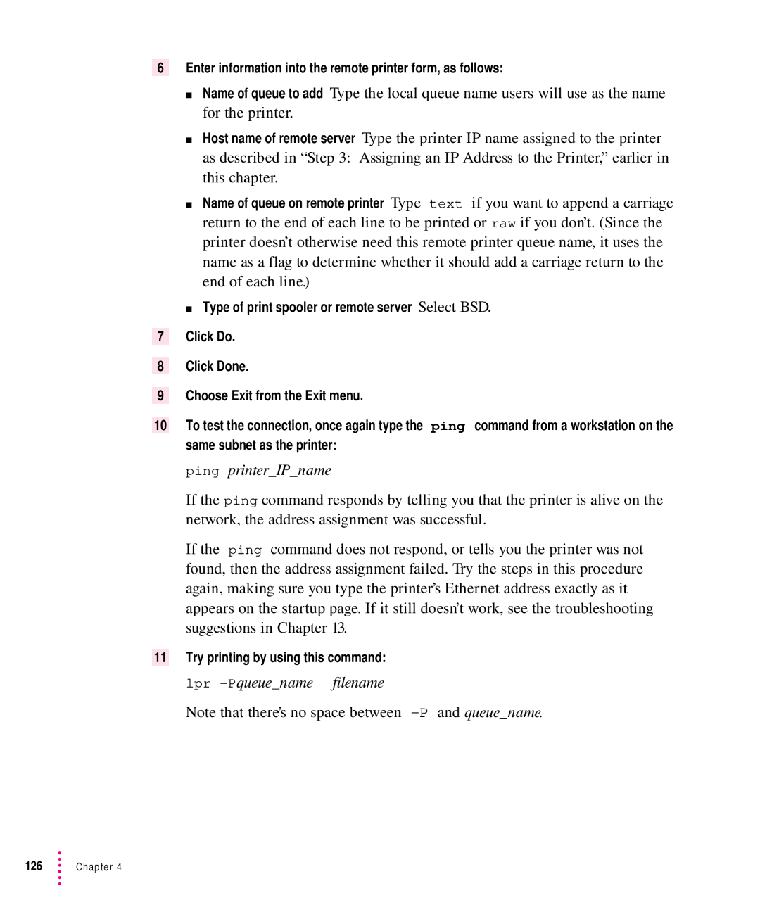 Apple 12/640PS manual Enter information into the remote printer form, as follows 