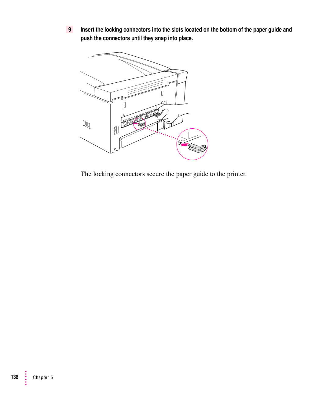 Apple 12/640PS manual Locking connectors secure the paper guide to the printer 