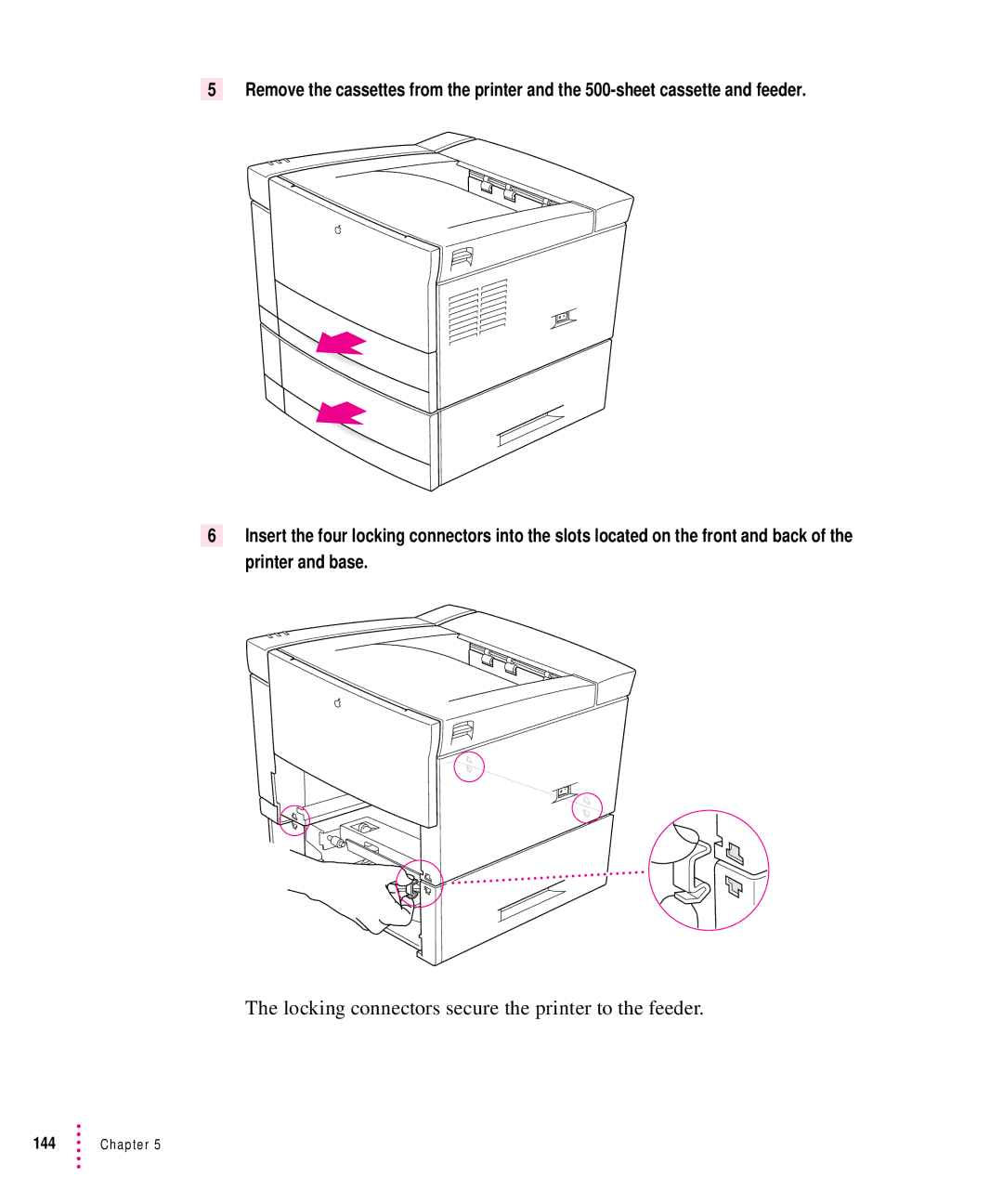 Apple 12/640PS manual Locking connectors secure the printer to the feeder 