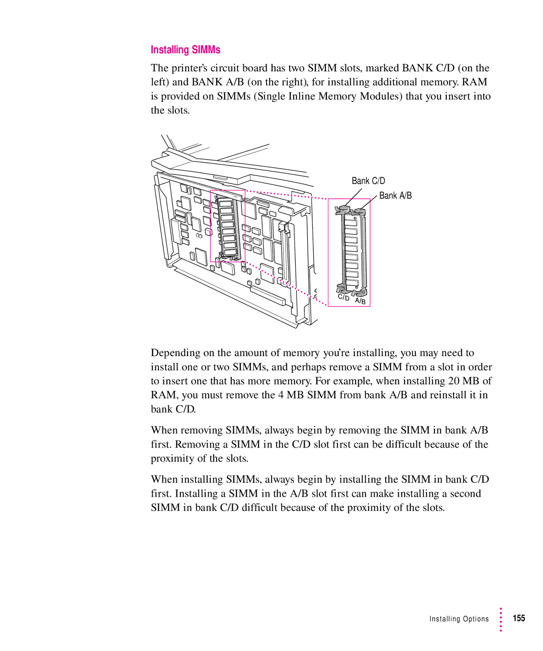 Apple 12/640PS manual Installing SIMMs, 155 