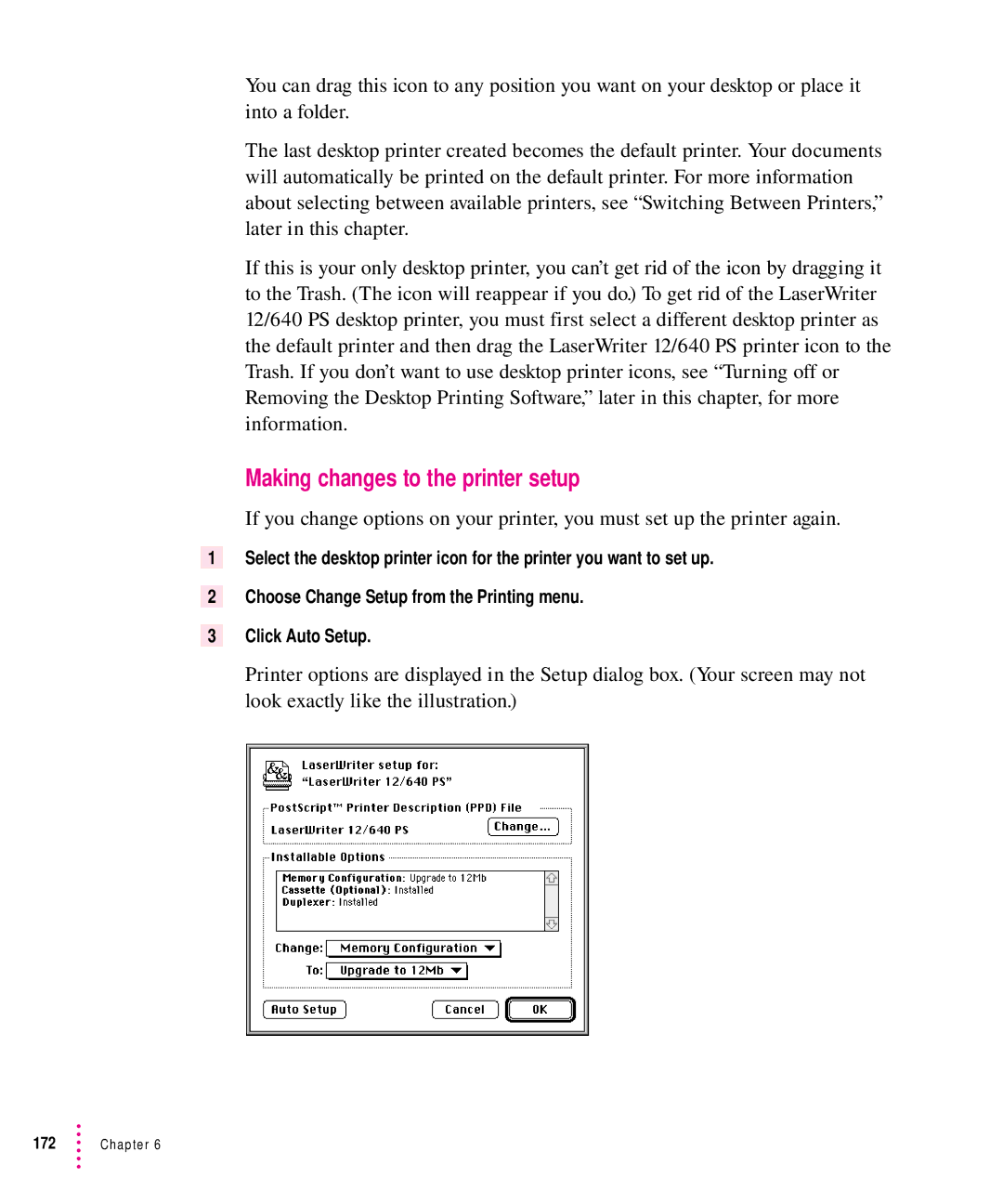 Apple 12/640PS manual Making changes to the printer setup 