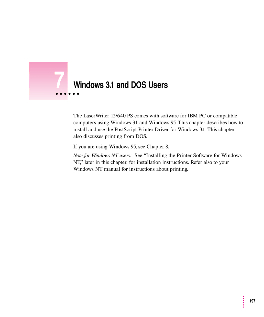 Apple 12/640PS manual Windows 3.1 and DOS Users 