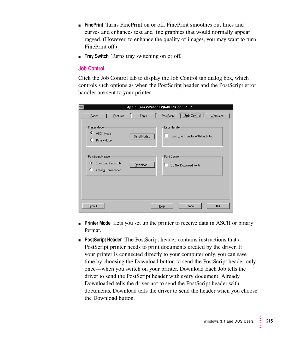 Apple 12/640PS manual Job Control 