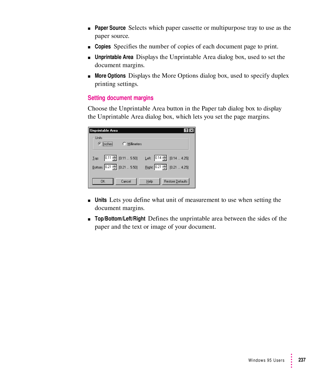 Apple 12/640PS manual Setting document margins 