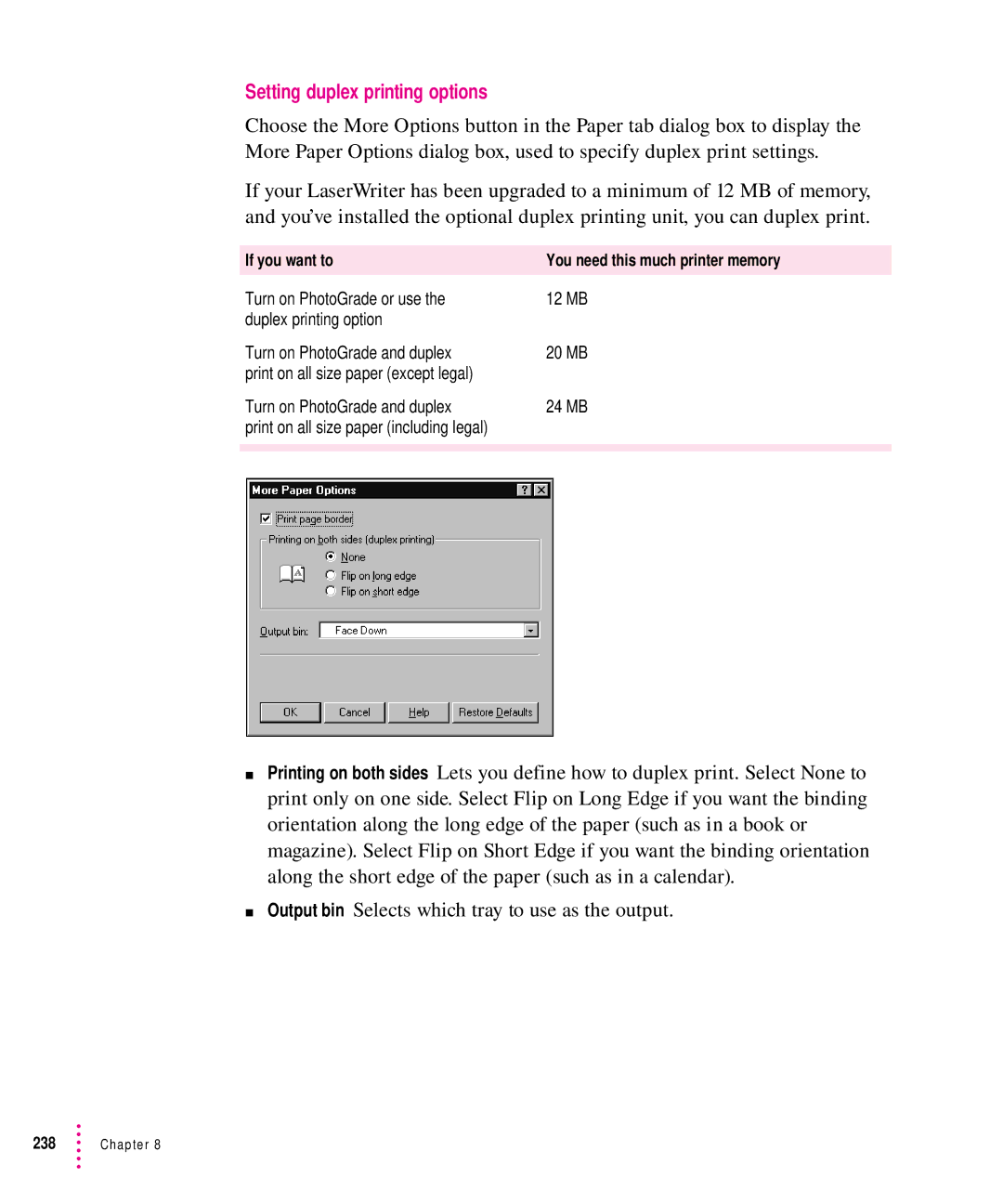 Apple 12/640PS manual Setting duplex printing options 