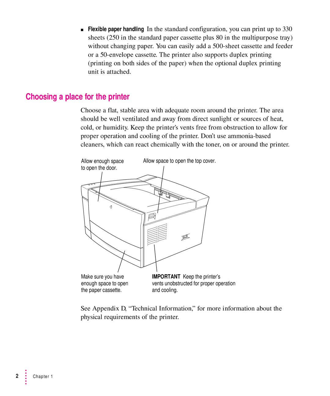 Apple 12/640PS manual Choosing a place for the printer 