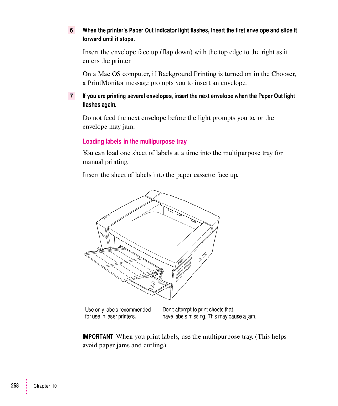 Apple 12/640PS manual Loading labels in the multipurpose tray 