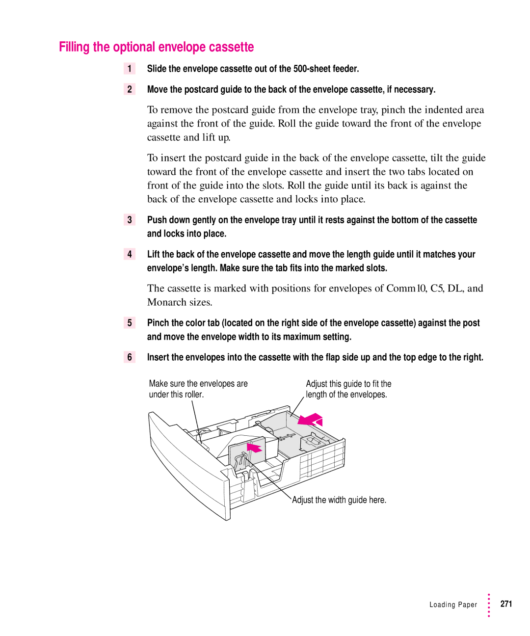 Apple 12/640PS manual Filling the optional envelope cassette 