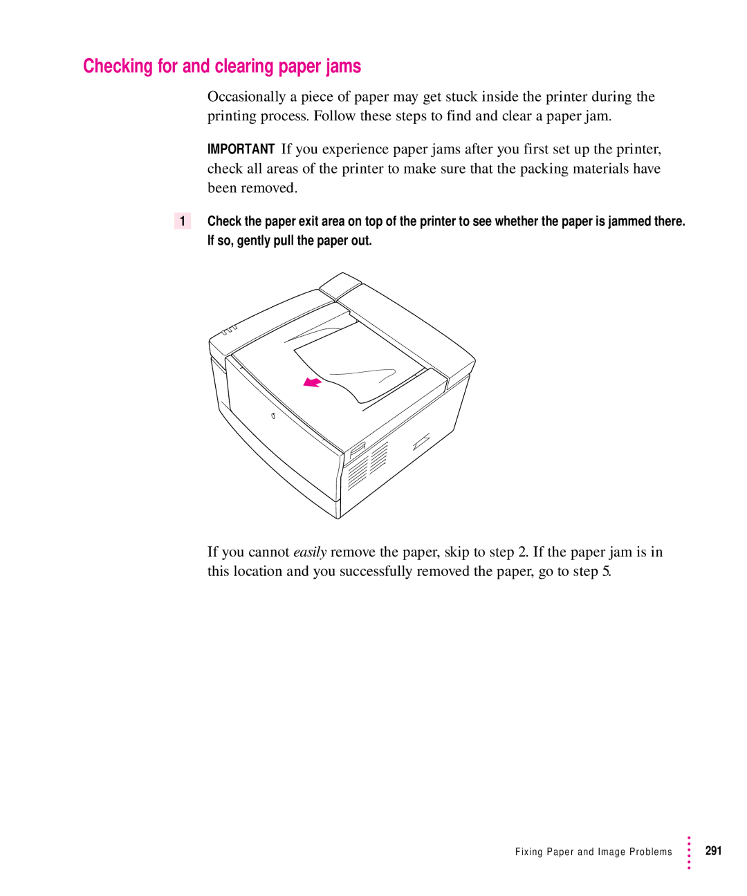 Apple 12/640PS manual Checking for and clearing paper jams 