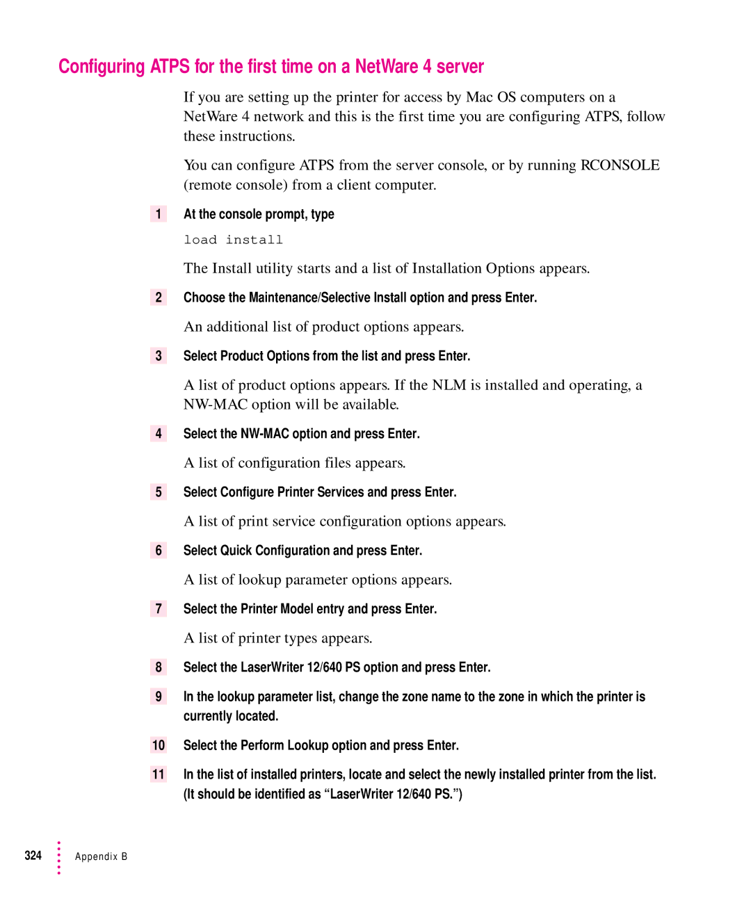 Apple 12/640PS manual Configuring Atps for the first time on a NetWare 4 server 