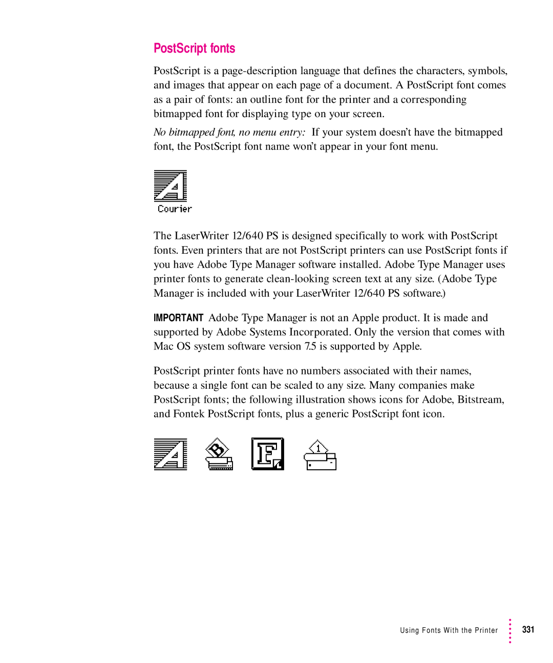 Apple 12/640PS manual PostScript fonts 