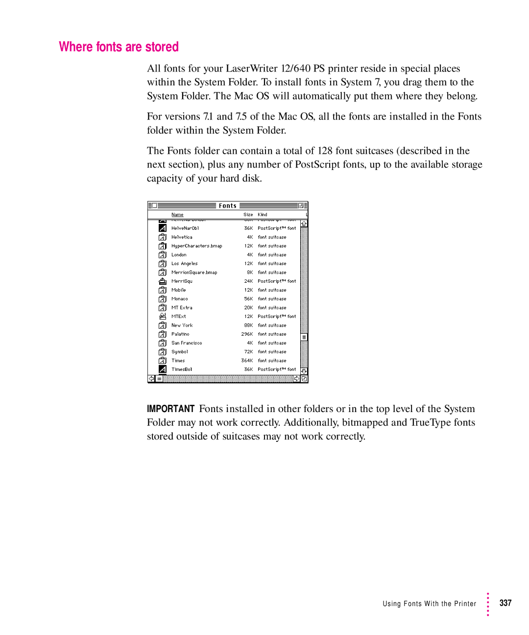 Apple 12/640PS manual Where fonts are stored 