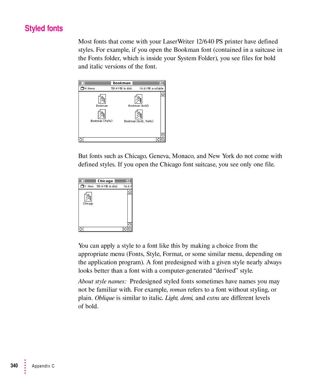 Apple 12/640PS manual Styled fonts 