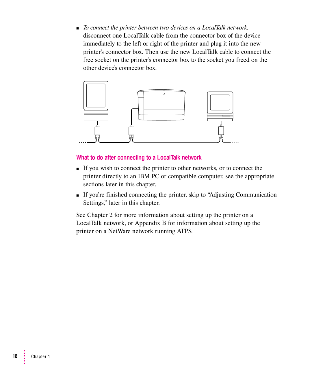 Apple 12/640PS manual What to do after connecting to a LocalTalk network 