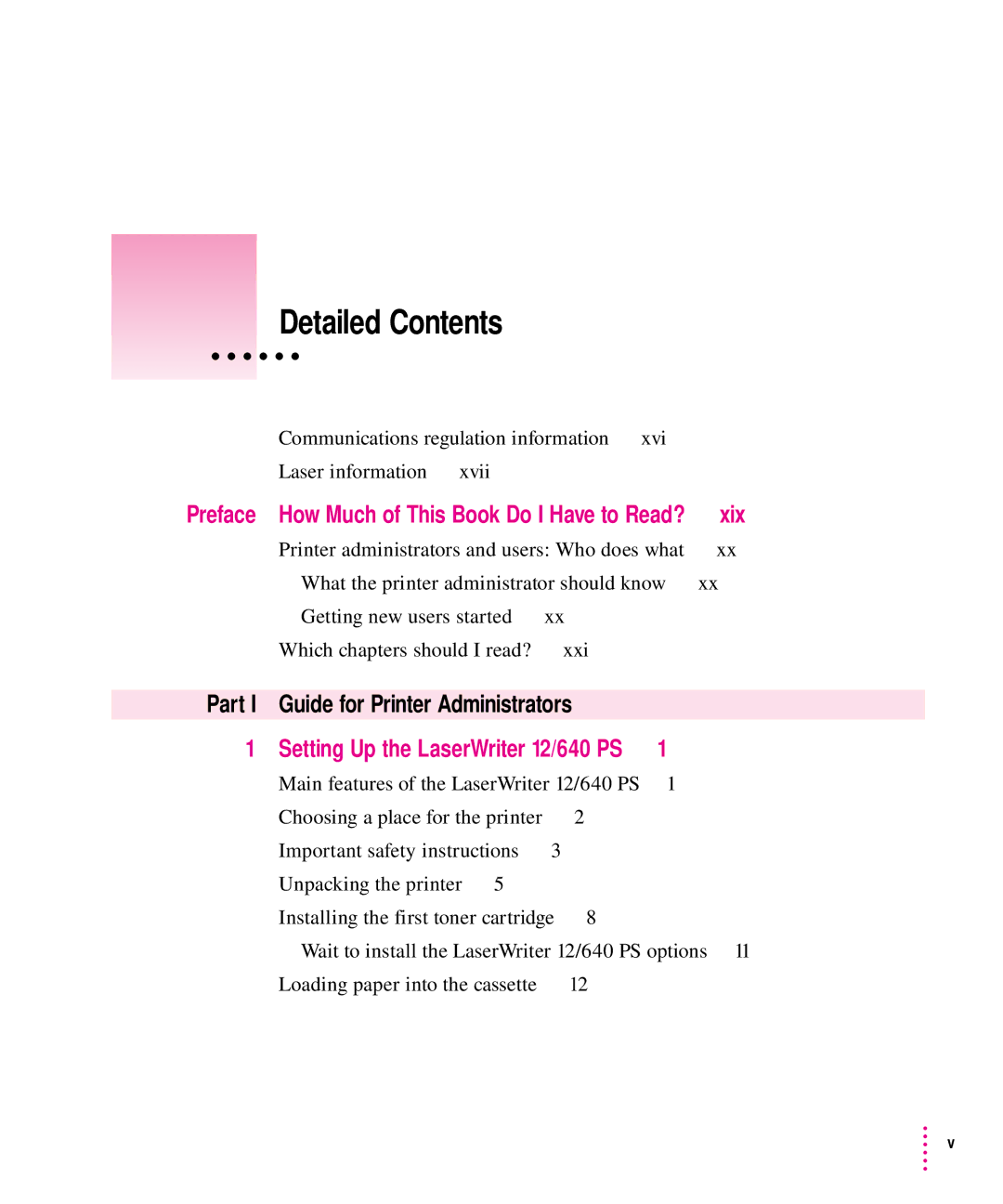 Apple 12/640PS manual Detailed Contents 