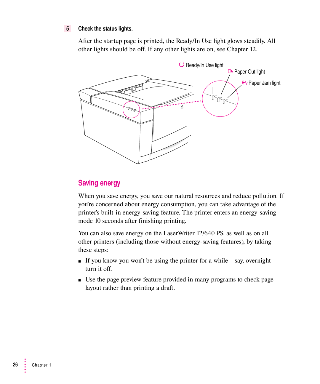 Apple 12/640PS manual Saving energy, Check the status lights 