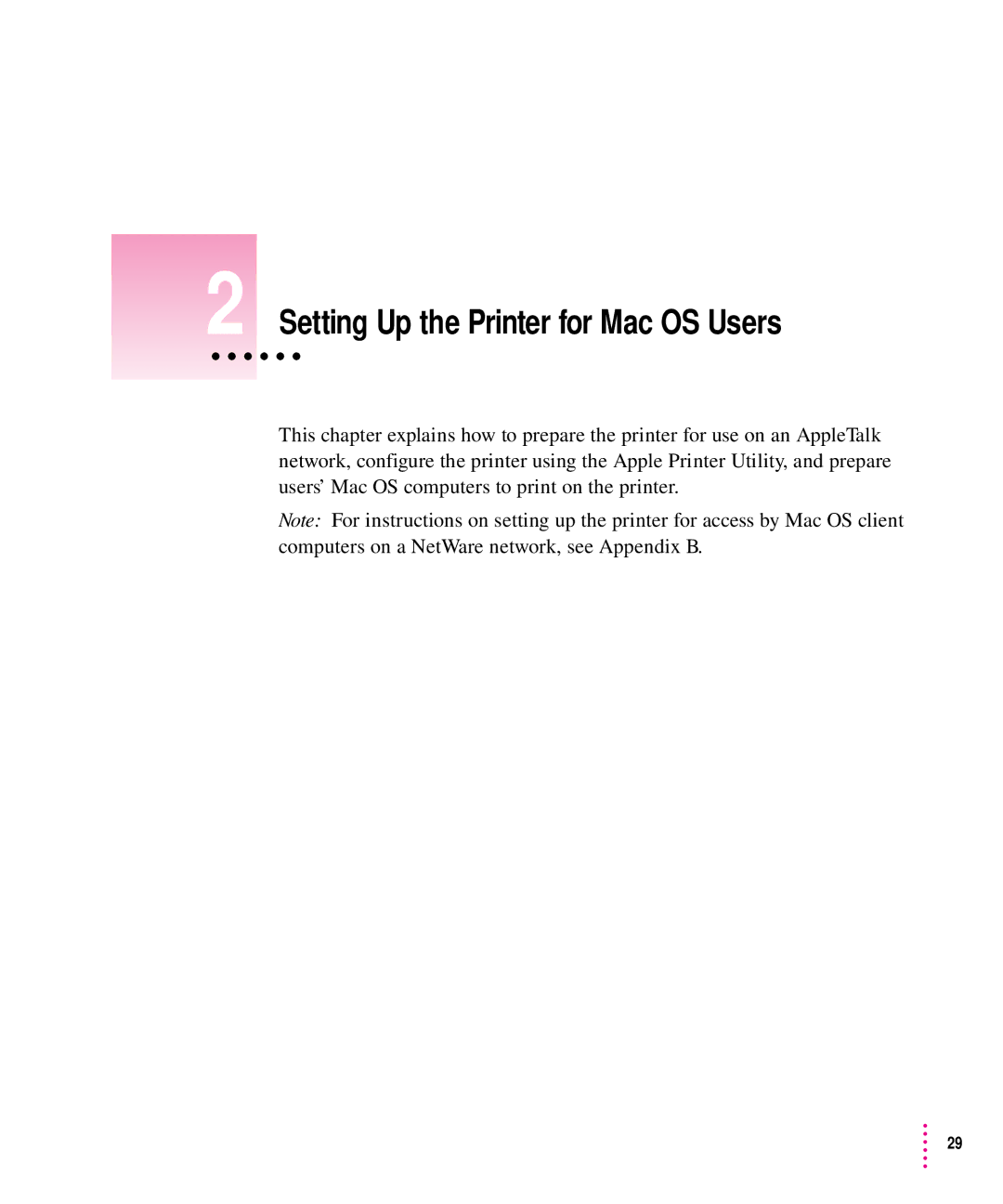 Apple 12/640PS manual Setting Up the Printer for Mac OS Users 