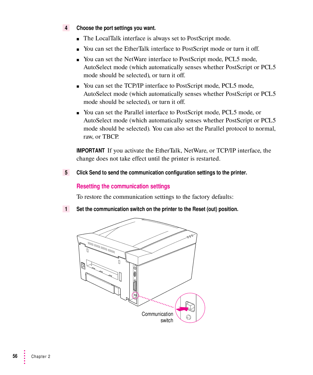 Apple 12/640PS manual Resetting the communication settings, Choose the port settings you want 