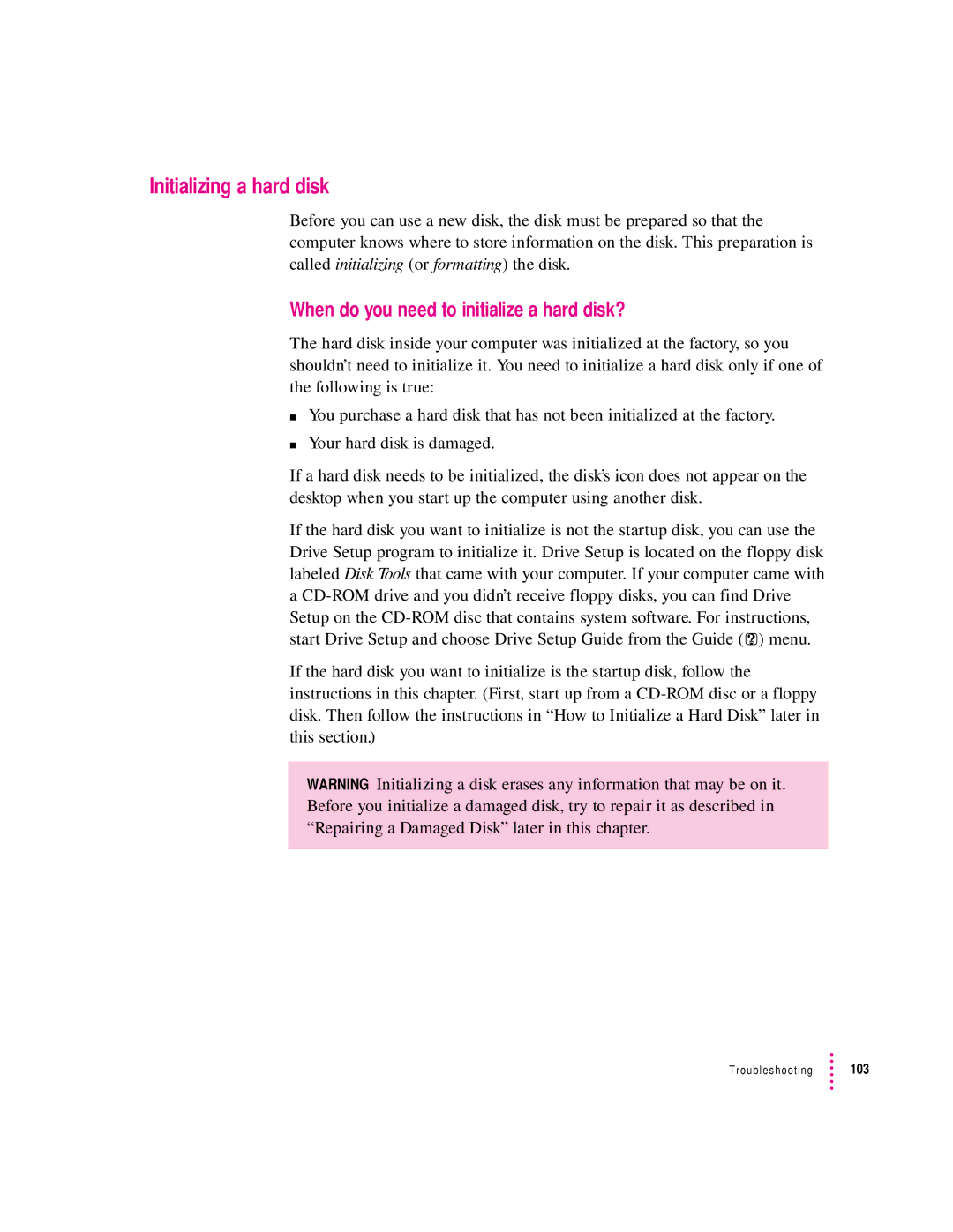 Apple 132 Series appendix Initializing a hard disk, When do you need to initialize a hard disk? 