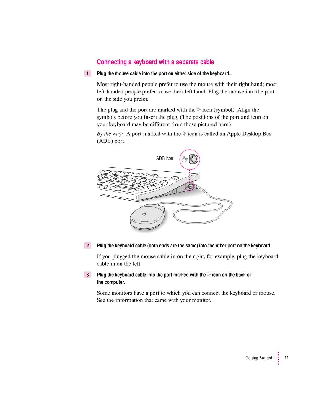 Apple 132 Series appendix Connecting a keyboard with a separate cable 