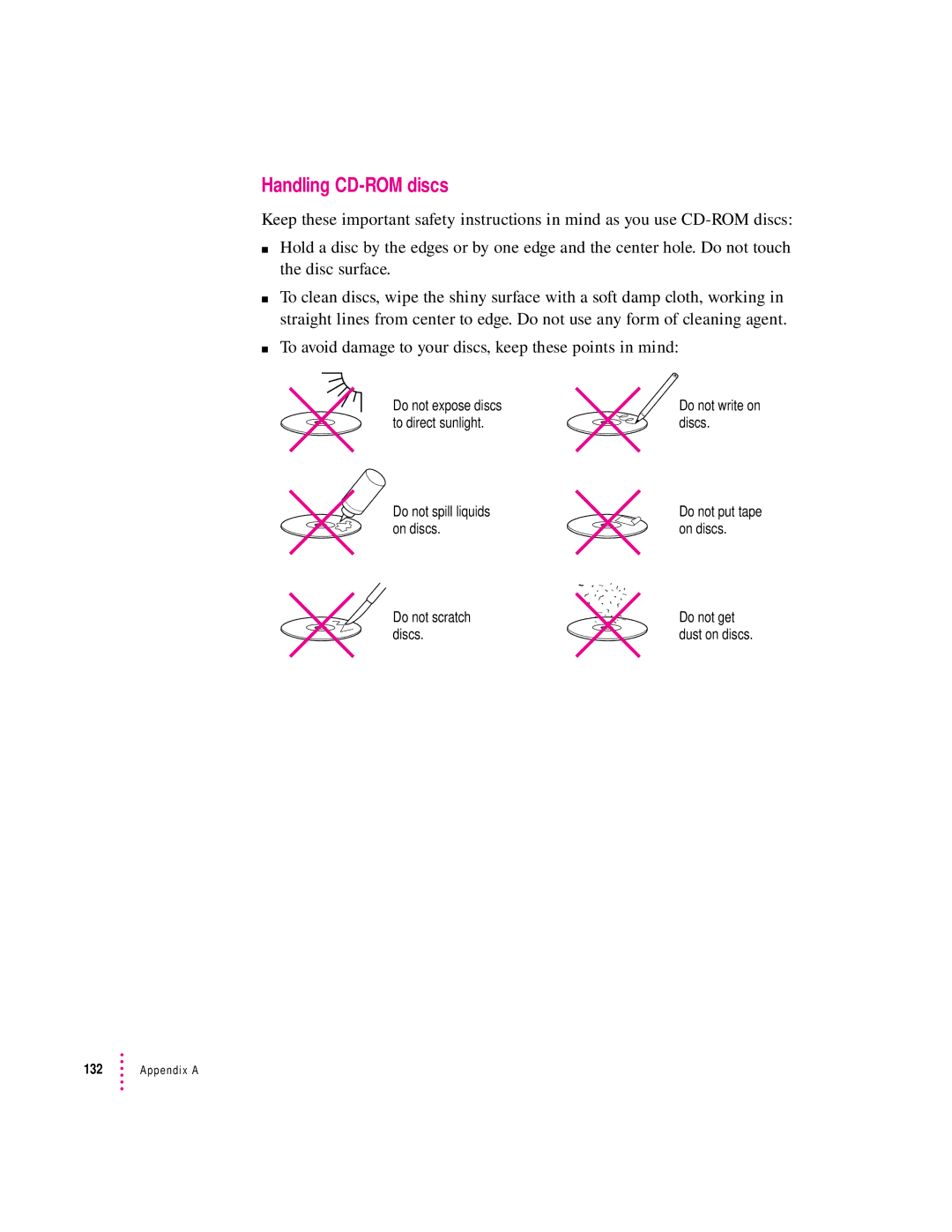 Apple 132 Series appendix Handling CD-ROM discs 