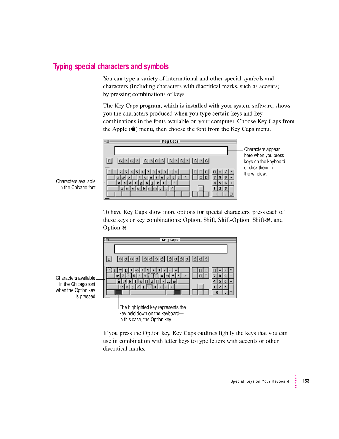 Apple 132 Series appendix Typing special characters and symbols 