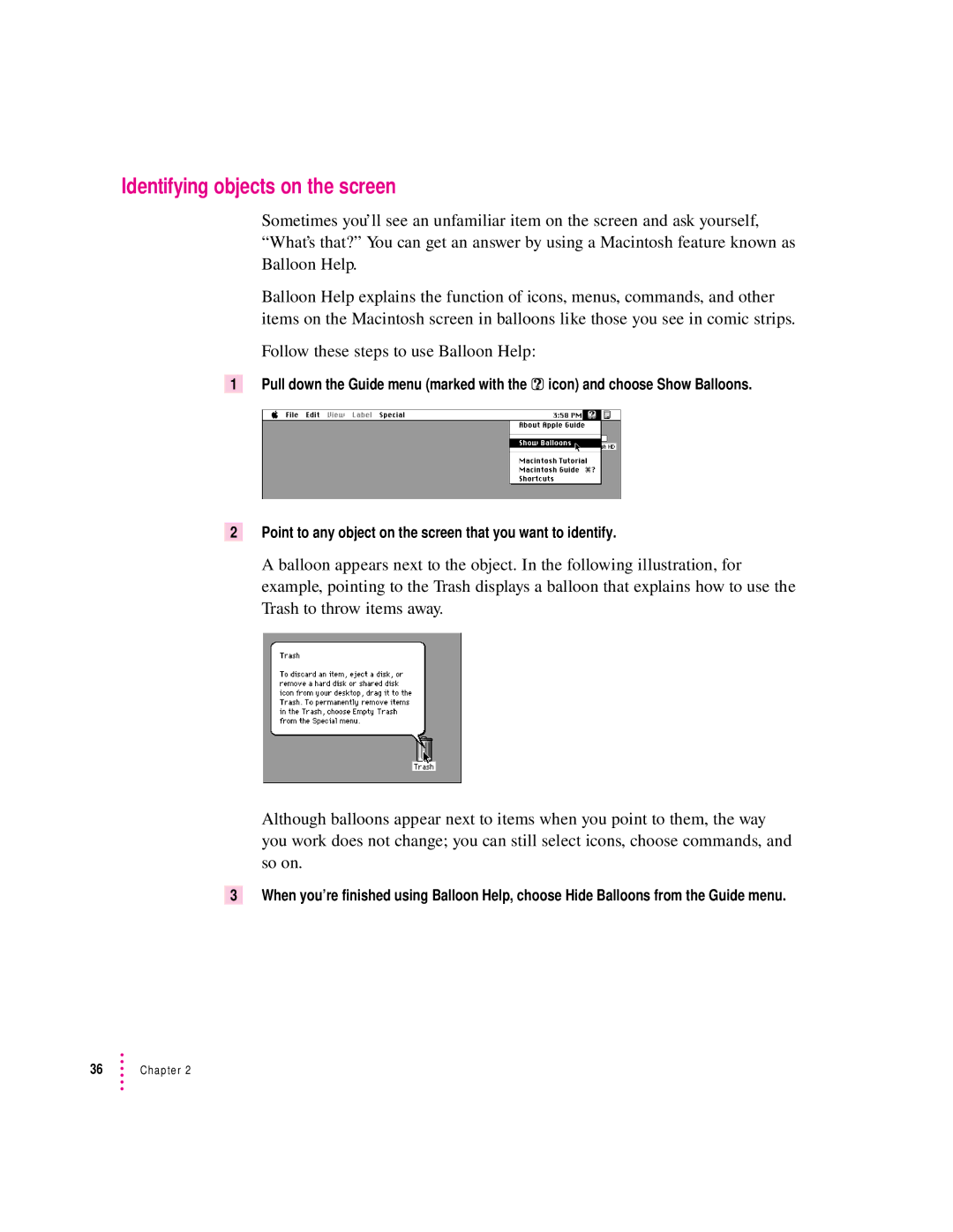 Apple 132 Series appendix Identifying objects on the screen 