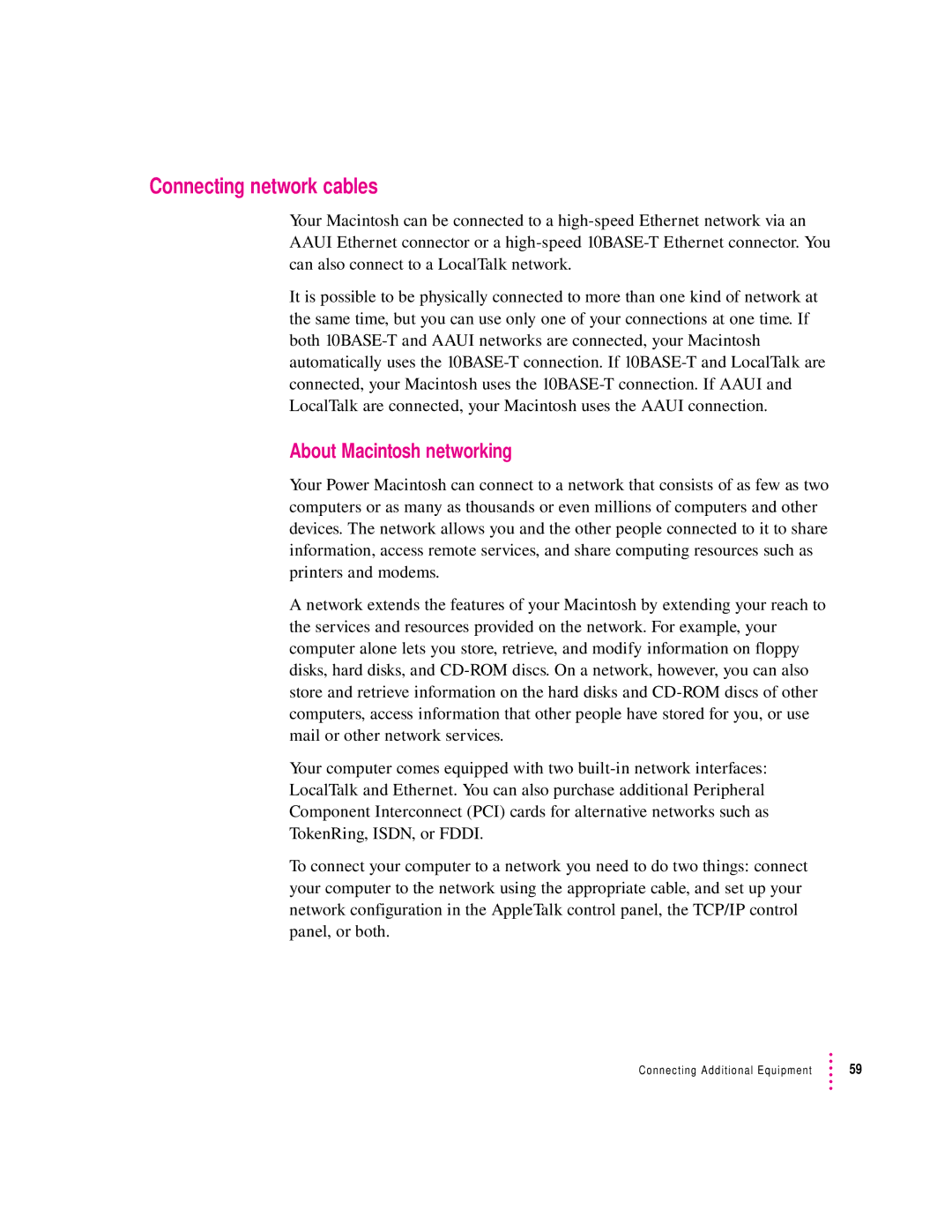 Apple 132 Series appendix Connecting network cables, About Macintosh networking 