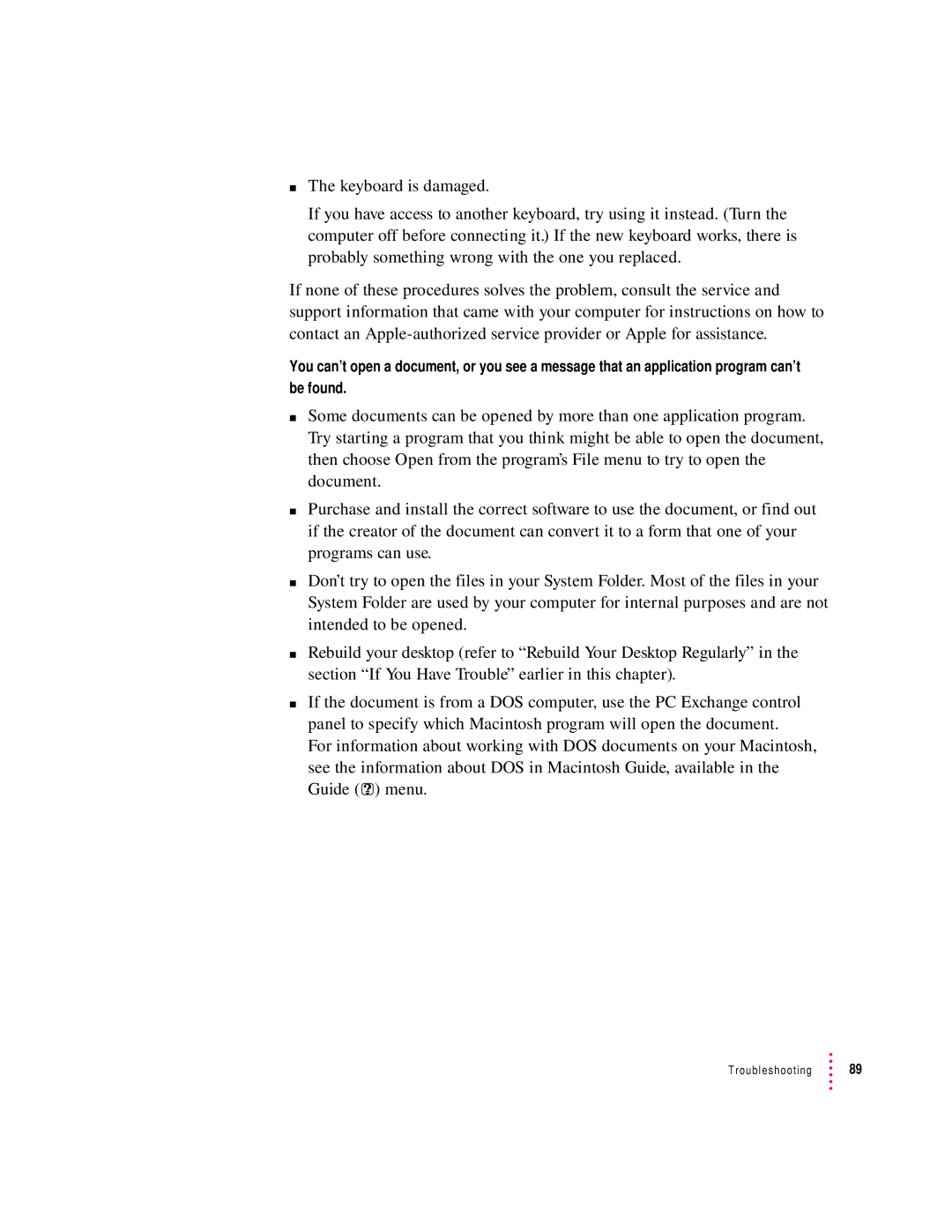 Apple 132 Series appendix Troubleshooting 