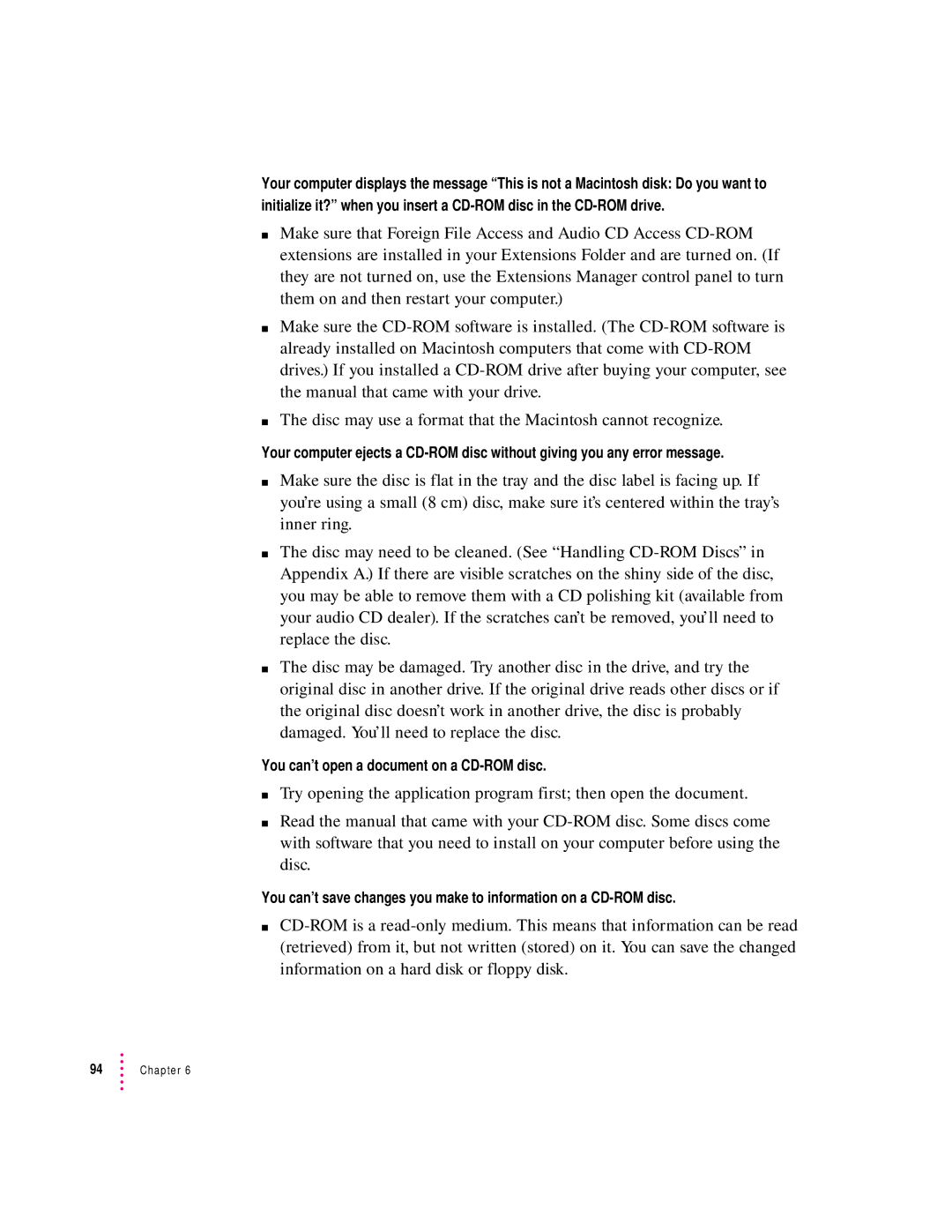 Apple 132 Series appendix You can’t open a document on a CD-ROM disc 