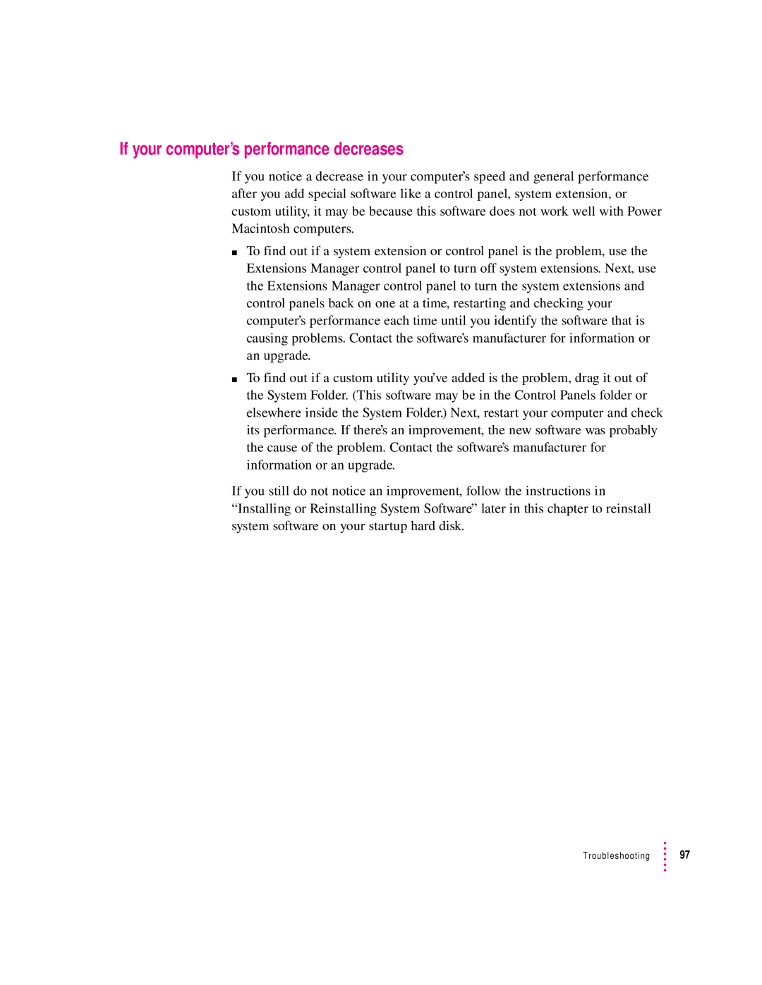 Apple 132 Series appendix If your computer’s performance decreases 