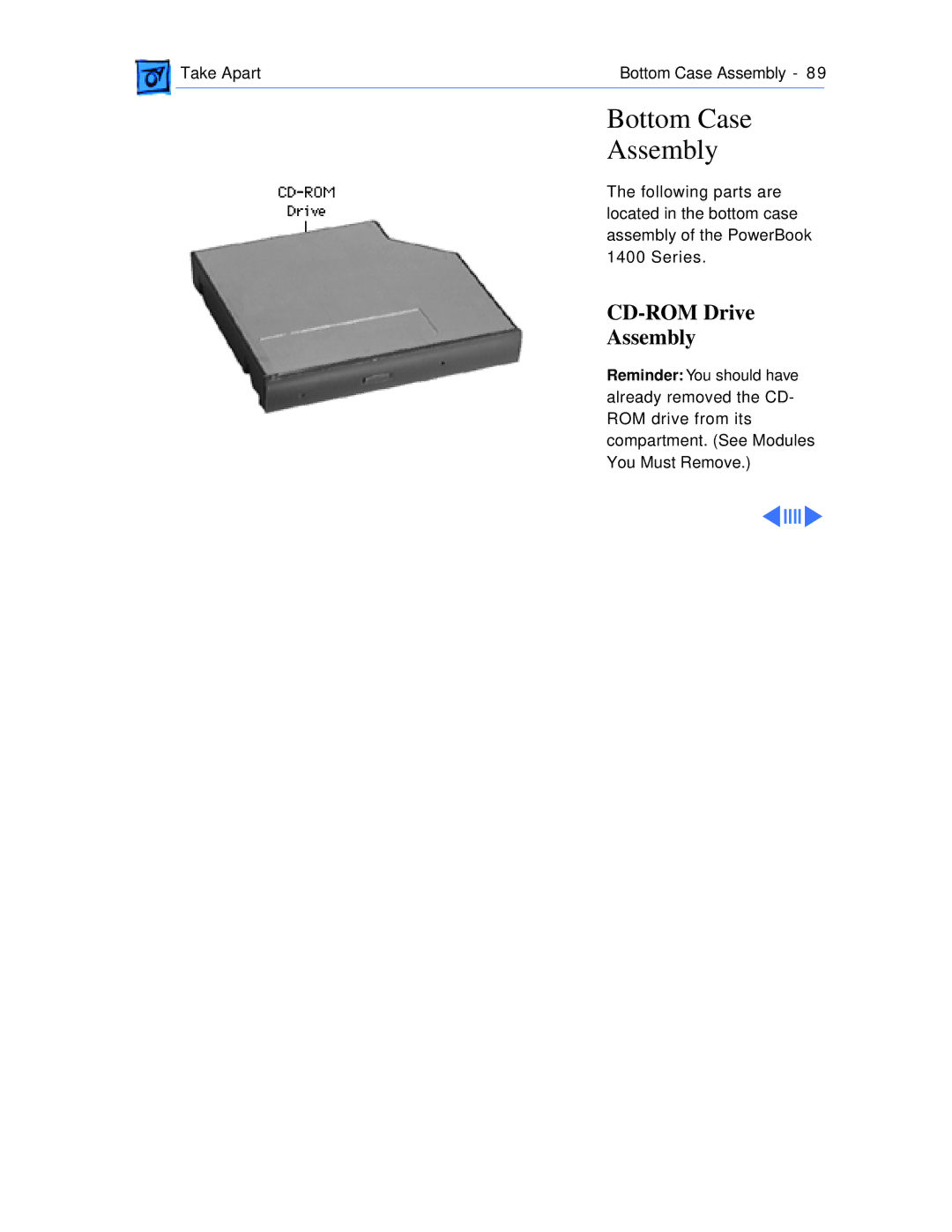 Apple 1400CS/133, 1400CS/117, 1400CS/166, 1400C/166, 1400C/133, 1400C/117 manual Bottom Case Assembly, CD-ROM Drive Assembly 