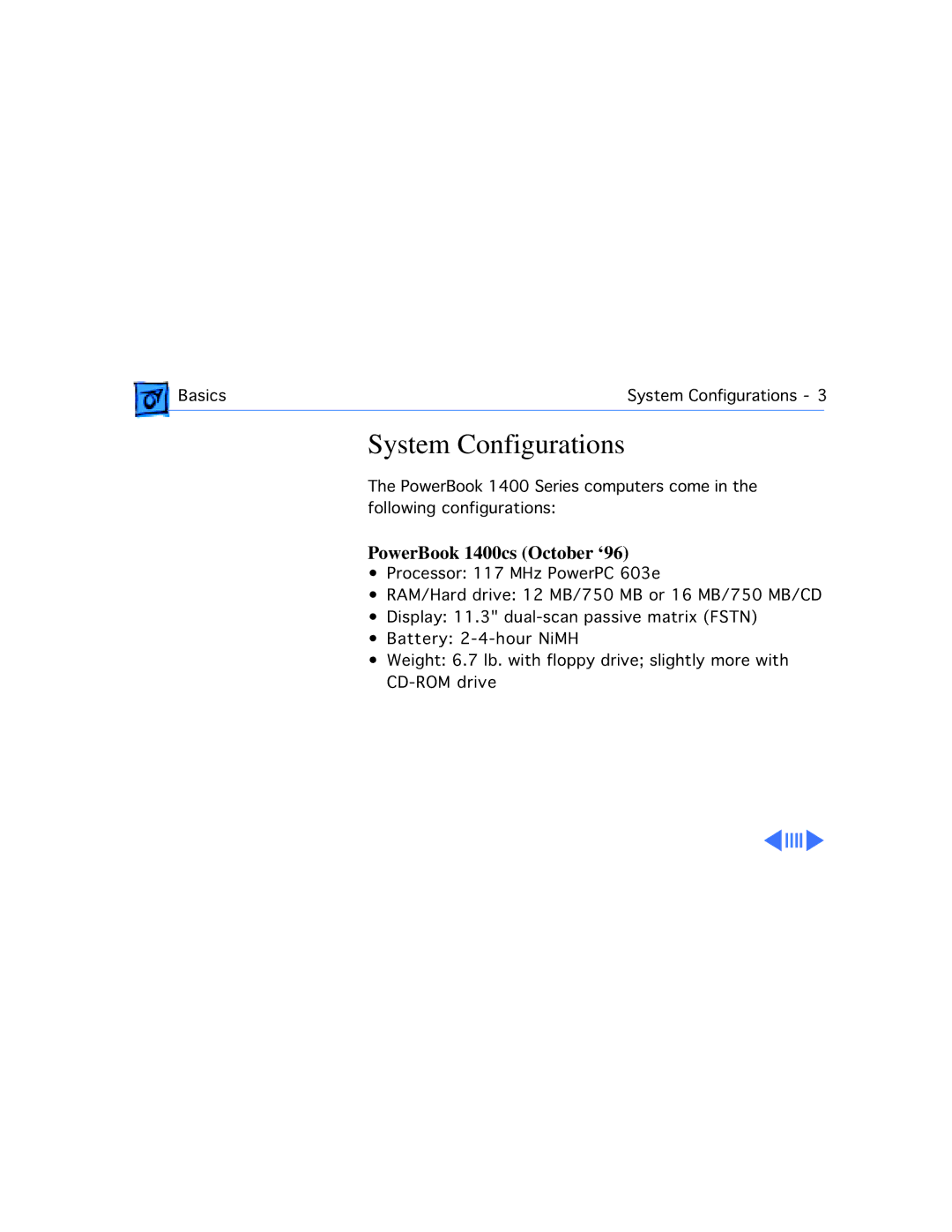 Apple 1400CS/117, 1400CS/166, 1400CS/133, 1400C/166, 1400C/133, 1400C/117 System Configurations, PowerBook 1400cs October ‘96 