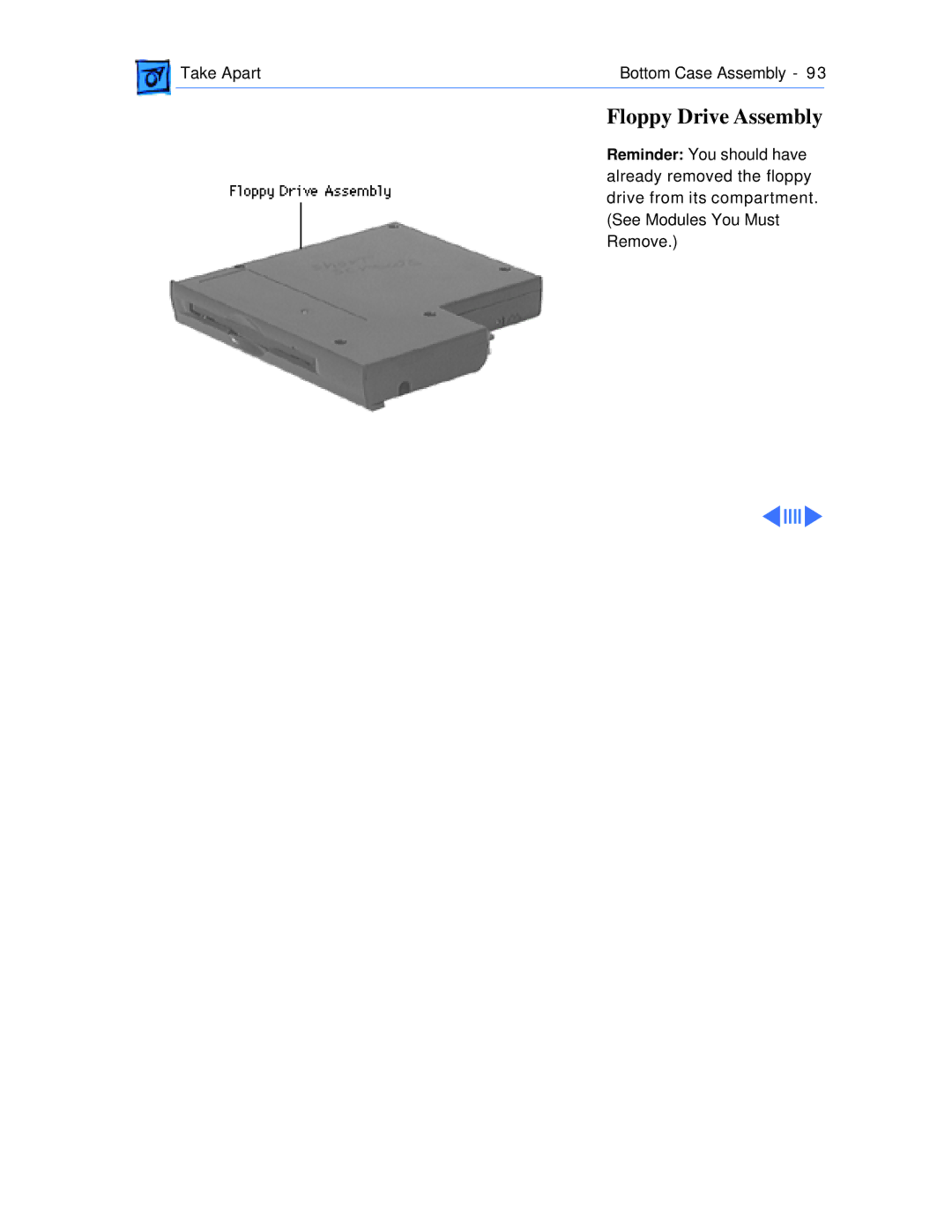 Apple 1400CS/117, 1400CS/166, 1400CS/133, 1400C/166, 1400C/133, 1400C/117 manual Floppy Drive Assembly 