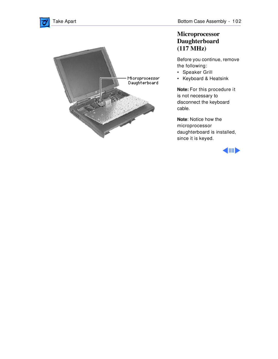 Apple 1400C/166, 1400CS/117, 1400CS/166, 1400CS/133, 1400C/133, 1400C/117 manual Microprocessor Daughterboard 117 MHz 