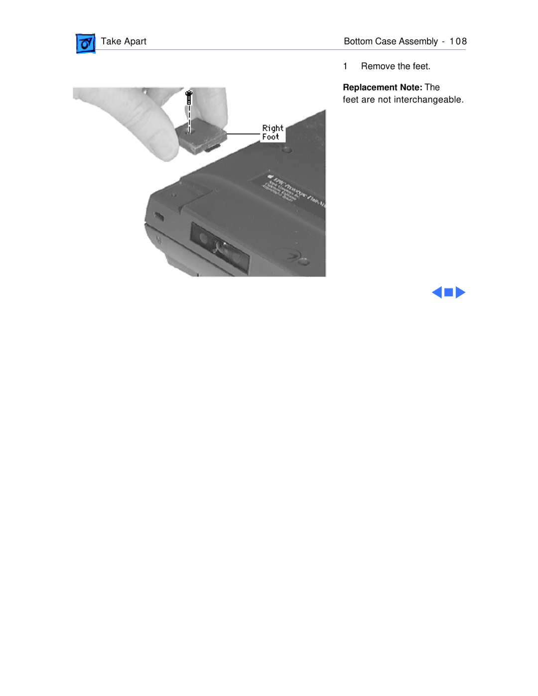 Apple 1400C/166, 1400CS/117, 1400CS/166, 1400CS/133, 1400C/133, 1400C/117 manual Take Apart Bottom Case Assembly Remove the feet 