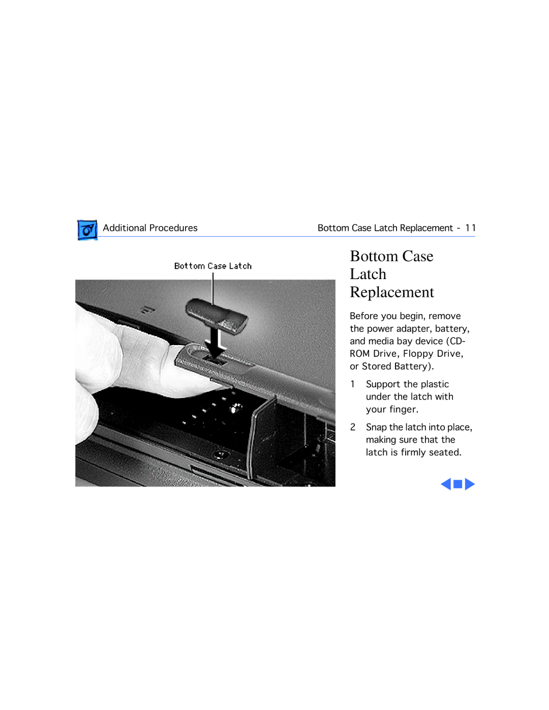 Apple 1400C/117, 1400CS/117, 1400CS/166, 1400CS/133, 1400C/166, 1400C/133 manual Bottom Case Latch Replacement 