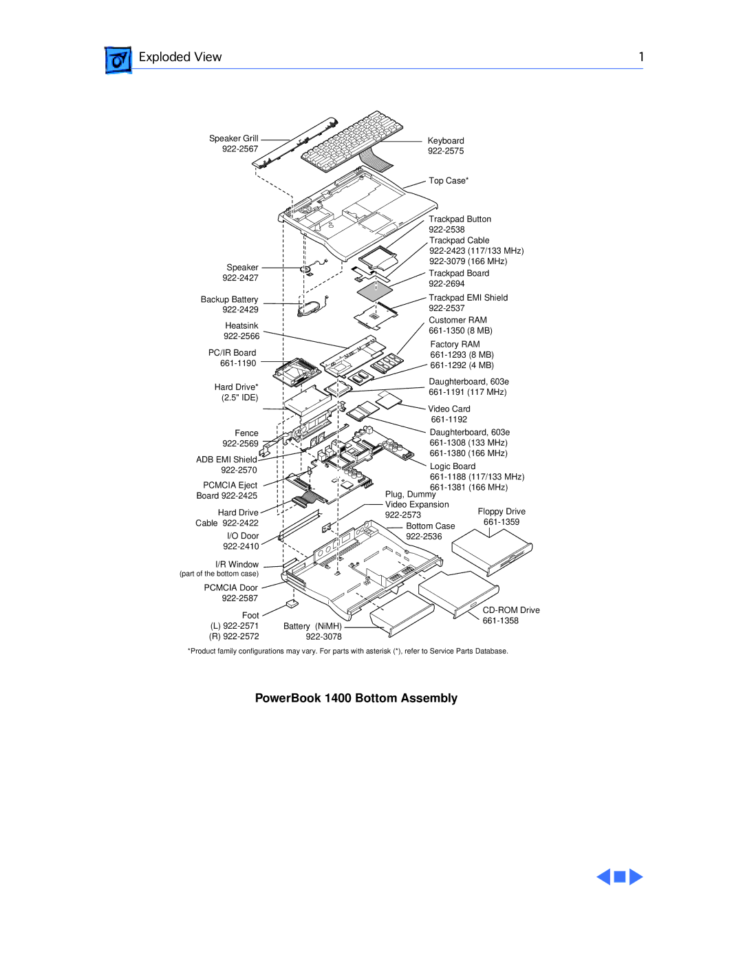 Apple 1400CS/166, 1400CS/117, 1400CS/133, 1400C/166, 1400C/133, 1400C/117 manual PowerBook 1400 Bottom Assembly 