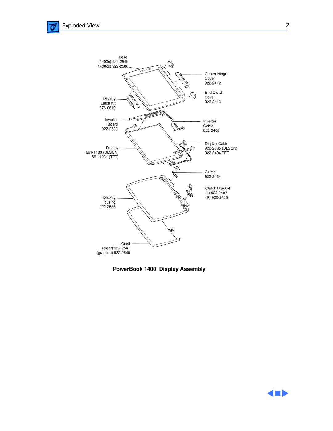 Apple 1400CS/133, 1400CS/117, 1400CS/166, 1400C/166, 1400C/133, 1400C/117 manual PowerBook 1400 Display Assembly 