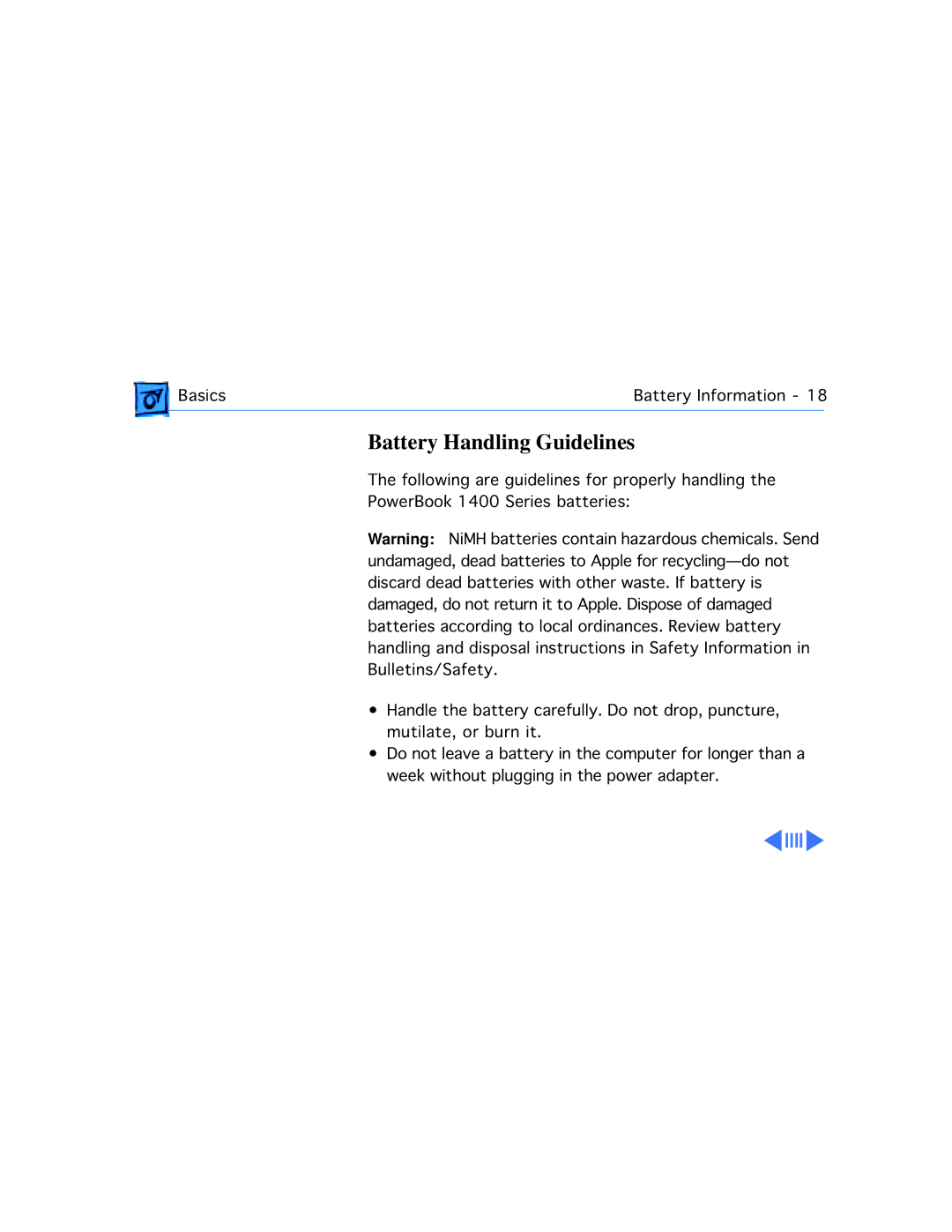 Apple 1400C/166, 1400CS/117, 1400CS/166, 1400CS/133, 1400C/133, 1400C/117 manual Battery Handling Guidelines 