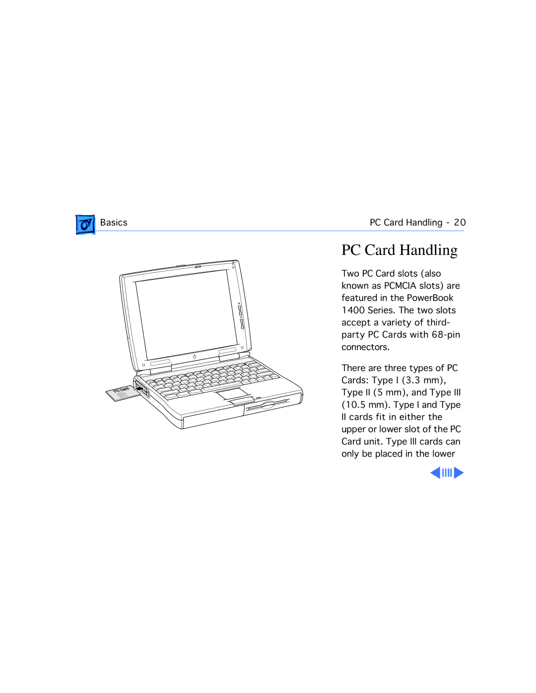 Apple 1400C/117, 1400CS/117, 1400CS/166, 1400CS/133, 1400C/166, 1400C/133 manual PC Card Handling 